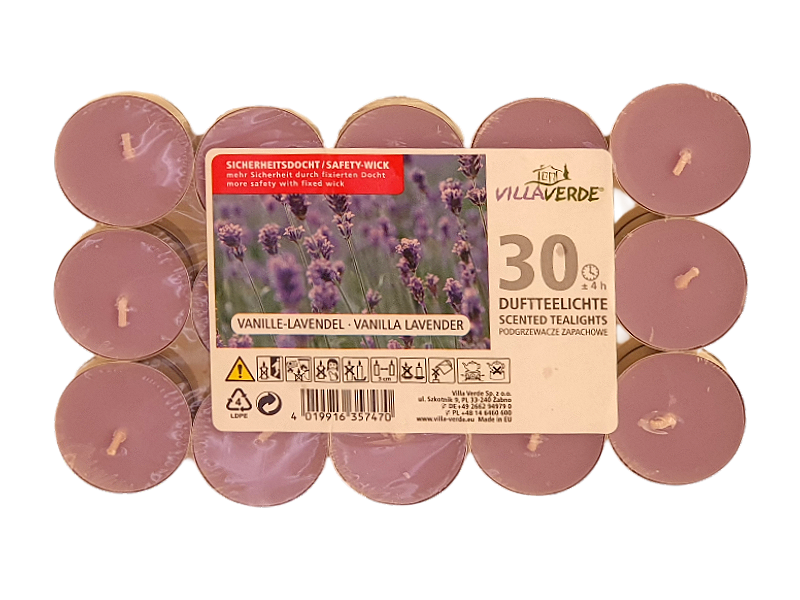 Duftteelichter 30er Vanille-Lavendel in Aluhülle
