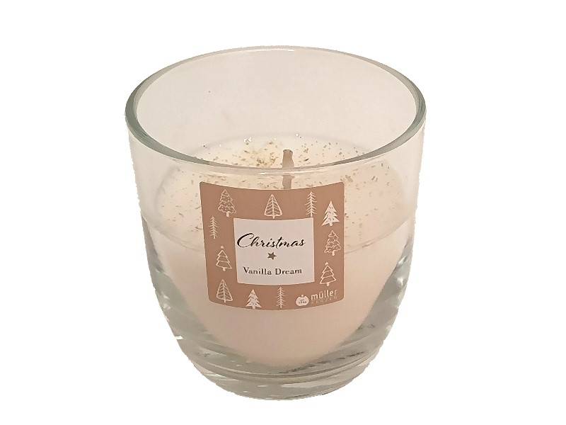 Duftkerze im Glas Christmas mit Glitter, Vanilla Dream